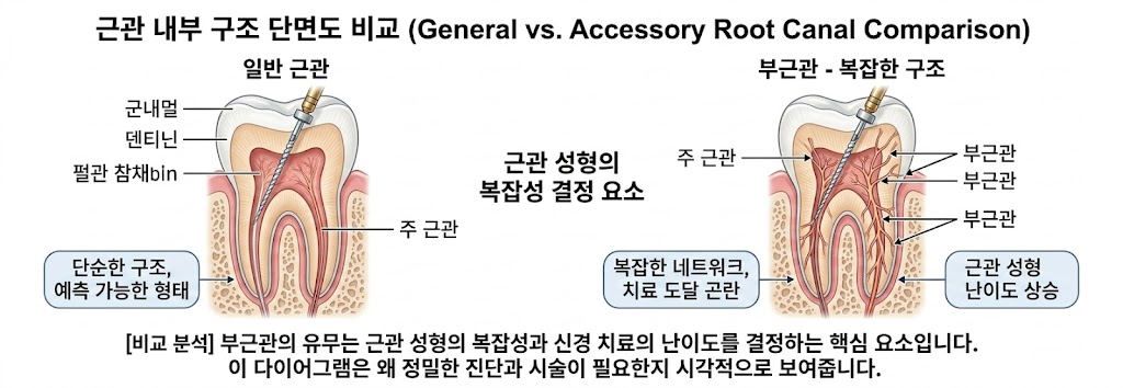 신경치료 근관 구조 부근관 설명 다이어그램