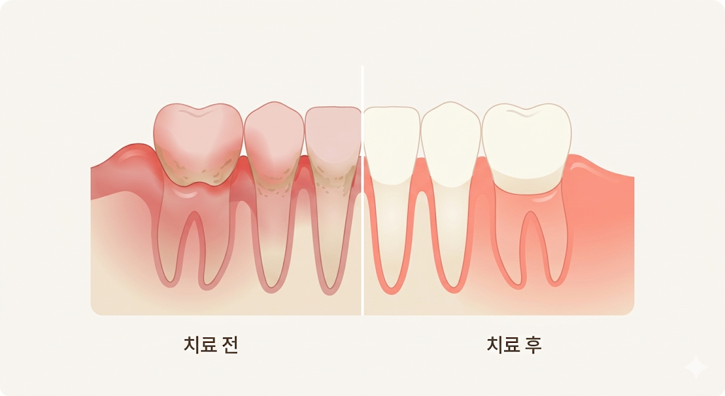 잇몸치료 전후 잇몸 수축 비교 — 성남 바른모양치과