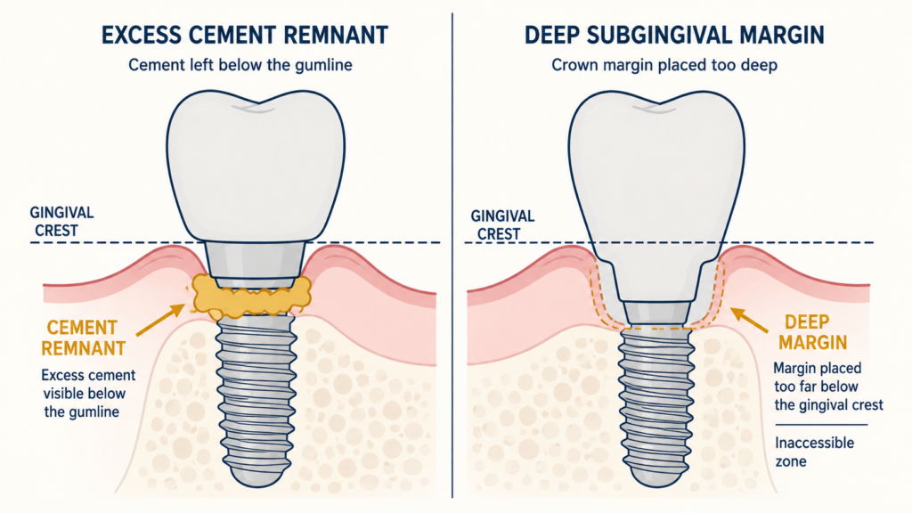 임플란트 크라운 잔존 시멘트 subgingival 마진 비교