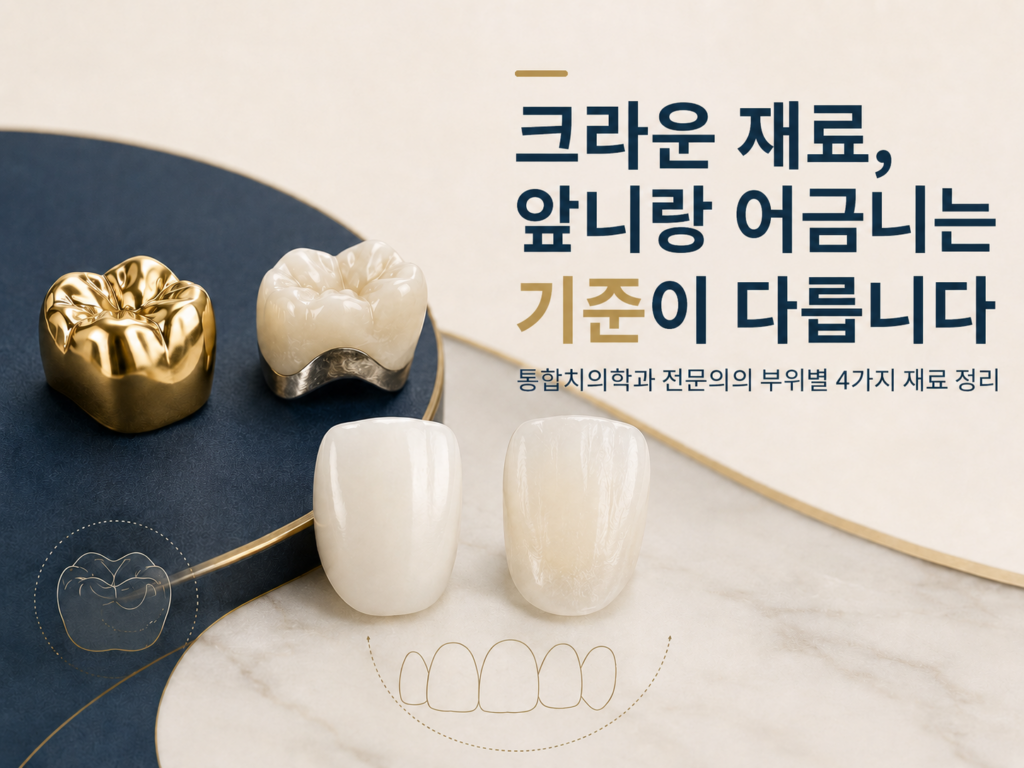 크라운 재료, 앞니랑 어금니는 기준이 다릅니다 — 통합치의학과 전문의의 부위별 4가지 재료 정리